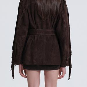 Chaqueta Bomber de Gamuza Vintage de Lujo Estilo Western Personalizada para Mujer, Abrigo Vaquero Marrón para Dama - Product Image 4