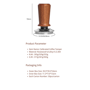 Prensador de Café Autonivelante con Resorte, Base de Acero Inoxidable y Mango de Madera de Palisandro de 51mm, 53mm, 58.35mm, Herramienta de Barista para Espresso - Product Image 6