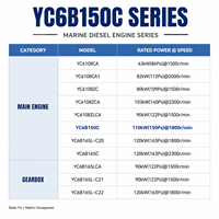 Moteur diesel marin SCDC Yuchai YC6B150C 110 kW 1800 tr/min, 6 cylindres en ligne, turbocompressé, pour bateau de pêche, navire de passagers