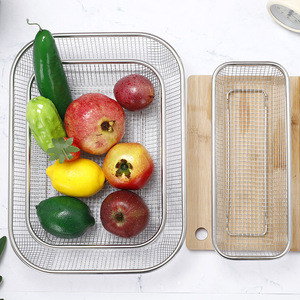 Stainless Steel Draining Rack Square Mesh Stackable Kitchen Fruit Vegetable Basket L Size - Product Image 2