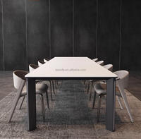 Grande table de salle à manger d'extérieur, chaises de salle à manger de luxe, 12 places, piédestal en céramique, rectangulaire, pieds en acier inoxydable modernes, hôtel