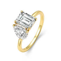 Cincin Pertunangan Perak 925 dengan Zirkon Potongan Emerald 6*8mm & Potongan Pear 5*8mm yang Cemerlang untuk Wanita.