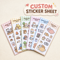 Hoja de Pegatinas Personalizadas Kawaii para Mascotas, Adhesivos Lindos de Gatos y Perros con Diseño de Cuadros, para Café, Camping, Compras, Estudio, Hogar, Diario, Agenda