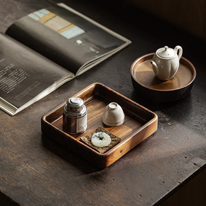 Walnut Wood Square <b>Tea</b> <b>Tray</b> Solid Wood Varnished Finish Multifunction Home Use Chinese Retro Dry Brewing Storage <b>Tray</b> - Product Image 1