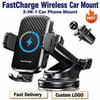 Chargeur de voiture sans fil 15W, support à ventouse à fixation automatique, pare-brise, tableau de bord, compatible universel avec tous les smartphones