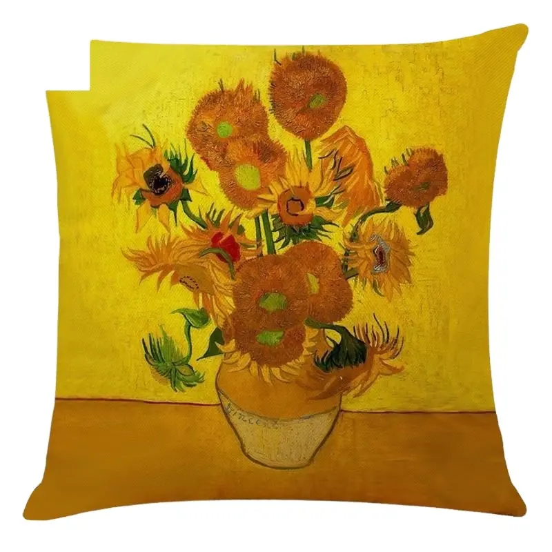 Housses de coussin carrées imprimées de fleurs Van Gogh de style nordique Housse amovible