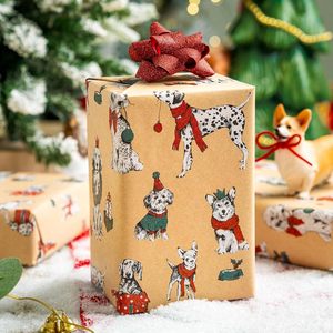 Rollo de papel de regalo navideño Kraft de 17 pulgadas x 32,8 pies con diseño de perro dámileno, papel marrón para envolver regalos navideños - Product Image 5