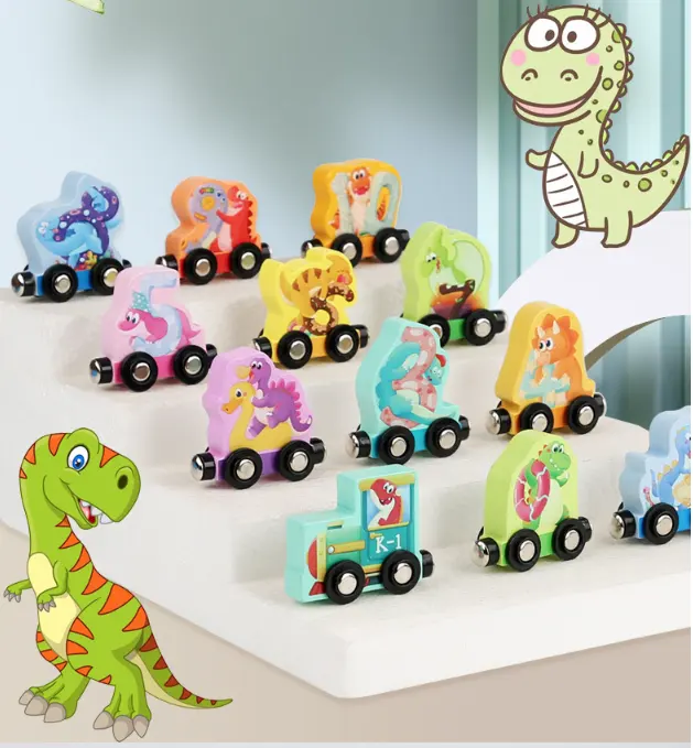 Fl569 Educatief Speelgoed Kleur Auto Speelgoed Dinosaurus Nummer Magnetische Bouwstenen Montessori Houten Magnetictoy Trein