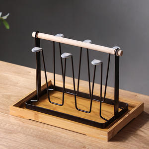 Support à tasses de luxe avec plateau, égouttoir de bureau à séchage rapide, forme carrée, couvercle en bois JH020 - Product Image 2