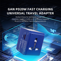 Adaptateur de voyage universel pour ordinateur portable PD avec 1 port USB-C et ports USB, matériau GaN, sortie 20W pour la charge mondiale