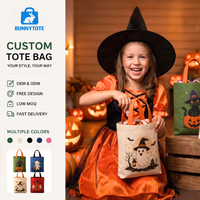 Tas Tote Kanvas Cetak Halloween Lucu BunnyTote MOQ100 Pegangan Kontras Tas Hadiah Permen Pesta Trick-or-Treat Tas Tangan Wanita Musim Dingin Musim Panas
