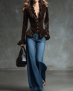 Camicette Casual da <span class=keywords><strong>Donna</strong></span> <span class=keywords><strong>in</strong></span> <span class=keywords><strong>Velluto</strong></span> a Maniche Lunghe Taglie Forti di Alta Qualità 2026 - Vendita all'Ingrosso - Product Image 3