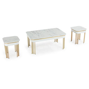Juego de Mesa de Centro Bahar, Mármol Sintético, Estructura Metálica, Muebles Modernos para Sala de Estar, Acabado Dorado, Diseño Duradero - Product Image 2