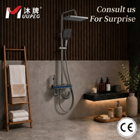 Ensemble de douche mural numérique gris bronze de luxe moderne 2026 avec affichage numérique, pommeau de pluie doux et glissière en laiton poli pour appartement et hôtel