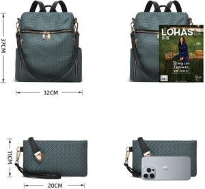 Tùy chỉnh sang trọng chuyển đổi thiết kế du lịch Satchel Túi xách cho phụ nữ RFID Tính năng 2-Piece PU da Ba lô Purse Set - Product Image 3