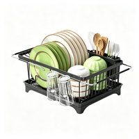 Égouttoir à vaisselle extensible en acier inoxydable KBleader pour évier, rangement et organisation de cuisine, noir et argent, multifonctionnel