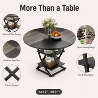 Table de salle à manger ronde moderne pour salon, 47 pouces, avec étagère de rangement à 2 niveaux et base en métal sur piétement, table centrale pour Plaza Outlet