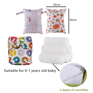 Combinatiepakket Voor Pasgeboren <span class=keywords><strong>Baby</strong></span> 'S 0-1 Jaar Oud 6 Herbruikbare Luiers 6 Microfiber Napie Inzetstukken 2 Natte Droge Zakken Bedrukt - Product Image 2
