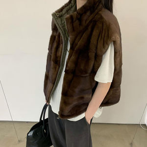 Gilet a maglia senza maniche in vera pelliccia <span class=keywords><strong>di</strong></span> <span class=keywords><strong>visone</strong></span> da donna cappotto invernale doppio stile coreano - Product Image 4