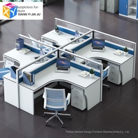 Poste de travail de bureau 4 personnes avec cloison et boîte à câbles, en MDF et acier, mobilier de bureau commercial moderne, vente en gros, fabrication OEM