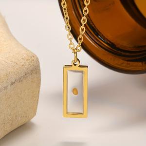 Collier en acier inoxydable plaqué or véritable, avec fleur séchée rectangulaire, graines de moutarde, symboles du temps et de la foi, bijoux pour femme, résistant au ternissement - Product Image 3
