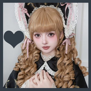 Perruque longue bouclée Lolita avec frange, en fibre Kanekalon, sans colle, boucles romaines, perruque complète pour femme, style clip pour cheveux - Product Image 1