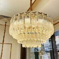 Haute qualité intérieur rectangulaire cristal or pendentif lumière luxueux réglable hauteur lustre en cristal pour la décoration
