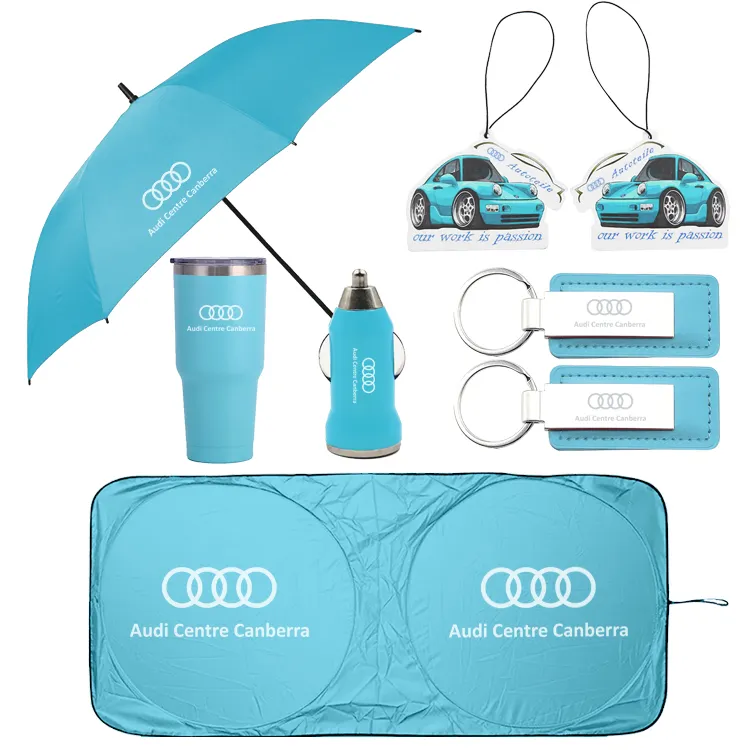 Özel lüks 4s öğe şemsiye anahtarlık su bardağı hava spreyi araba güneşliği rüzgar geçirmez araba promosyon hediye araba hediye seti