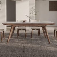 Table à manger en bois massif et dalle de roche, design moderne et minimaliste, avec pieds en bois de frêne blanc importé, forme rectangulaire