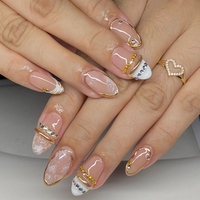 LUMEILA Wijnrood Crème Geel Verloop Handgetekende Bloemmotief Amandel Acryl Volledige Dekking Persnagels Lijm Nude Kunstnagels