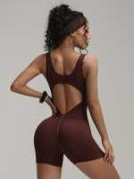 Combinaison de yoga à demi-zip avec logo personnalisé, sensation seconde peau, dos découpé, séchage rapide, moulante, haute intensité