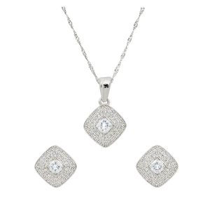 Stunning <b>Silver</b> Plated Cubic Zirconia American Diamond <b>Chain</b> Necklace with <b>Earrings</b> Set for Women Dazzling Jewelry for Weddings - Product Image 2