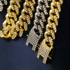 12 מ""מ היפ הופ בציפוי זהב אבני חן גברים שרשראות בלינג ריינסטון קריסטל יהלום גימור זהב מיאמי קובני שרשרת שרשרת קישור - Product Image 4