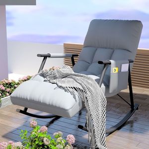 Fauteuil inclinable réglable en tissu avec support de repose-pieds Fauteuil à bascule moderne pour salon chambre balcon - Product Image 4