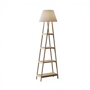 Lámpara de Pie Moderna con Trípode, Marco de Madera y Pantalla Cónica de Papel, Luz LED Blanca Cálida, Tamaño Grande para Decoración de Dormitorio y Hogar - Product Image 1