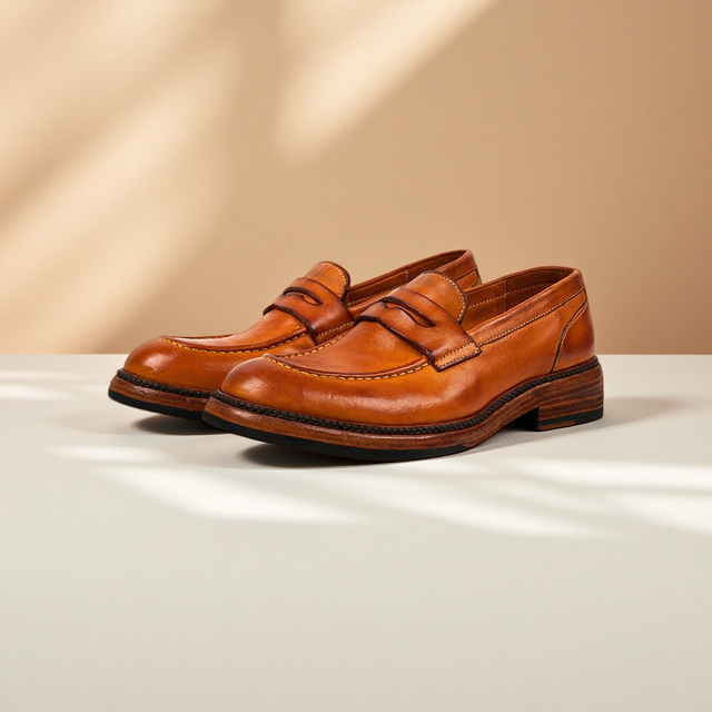 Men's Penny Loafers Genuine Leather Shoes French Anti-Slip Rubber Sole Breathable Casual Loafers Slip-On All Seasons