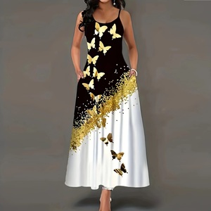 Abito Monospalla Senza <span class=keywords><strong>Maniche</strong></span> Morbido e Lungo per Donna Casual con Stampa Floreale Elegante e Lussuoso per Ufficio e Feste - Product Image 4