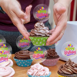 Topper per Cupcake in Acrilico Trasparente, Decorazioni Rotonde con Bastoncini per Tavolo Dessert, Segnaposto per Cupcake Fai-da-Te per Compleanni e Matrimoni - Product Image 5