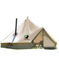 4-Season 방수 면 캔버스 큰 가족 캠프 베이지 색 벨 텐트 사냥 벽 텐트 지붕 스토브 잭 구멍
