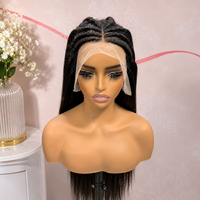 Perruques tressées sans colle en gros, en cheveux humains vierges naturels bruts, avec dentelle frontale transparente HD 360, perruques tressées complètes en dentelle pour femmes noires