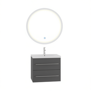 Meuble de salle de bain avec miroir rond et éclairage LED 18,5 pouces, design moderne mural pour vanités - Product Image 1