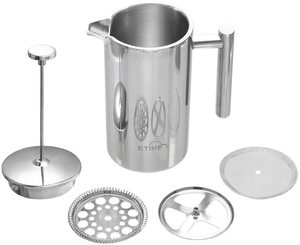 French Press Coffee Maker, 304 Grade Stainless Steel Insulated Coffee Press with 2 Extra Screens, 34oz (1 Litre), Silver