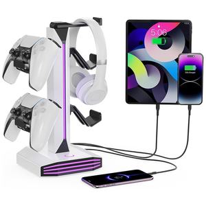 Support pour Casque Gaming avec Porte-Manette RGB USB, Neuf Modes d'Éclairage, Rangement et Recharge, Accessoires de Bureau - Product Image 1