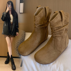 Bottines en daim vintage pour femmes 712-10, bout rond, style décontracté, <span class=keywords><strong>large</strong></span> mollet, coupe ample, semelle épaisse, tendance, bottines à la cheville, chaussures élégantes pour femmes au quotidien - Product Image 1