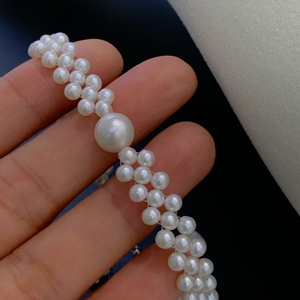 Retro Romantic Bridal Style High-end pendant <b>necklace</b> Hand Woven With Glossy 3-4mm Natural Pearl <b>Delicate</b> Pearl - Product Image 4