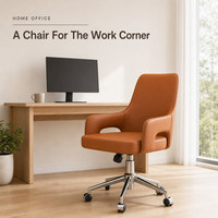 Fauteuil de loisirs design en cuir marron clair, pivotant et inclinable à 25 degrés, idéal pour le bureau, l'étude, la maison ou la réception – Vente directe usine