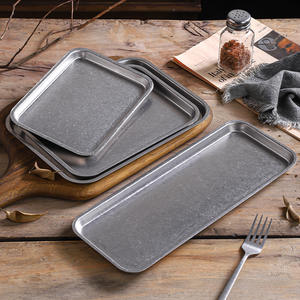 Bandejas Retro de Acero Inoxidable para Almacenamiento de Alimentos, Platos Planos para Barbacoa, <span class=keywords><strong>Sushi</strong></span>, Pan, Repostería, Frutas y Verduras - Product Image 1