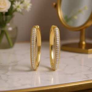 Orecchini a Cerchio E4204 in Oro per Donna, con Diamanti Incastonati, Gioielli Classici per Feste - Product Image 2