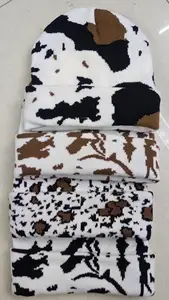 YWMX vaca de punto Beanie sombrero impreso Kawaii negro blanco invierno cálido chica Beanie al aire libre Casual sombreros al por mayor