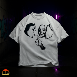 T-shirt con grafica Astratte Facce, Nero Bianco, Arte Surreale, Oversize, Unisex, Streetwear, Top, Collage Minimal, Estetica - Product Image 2